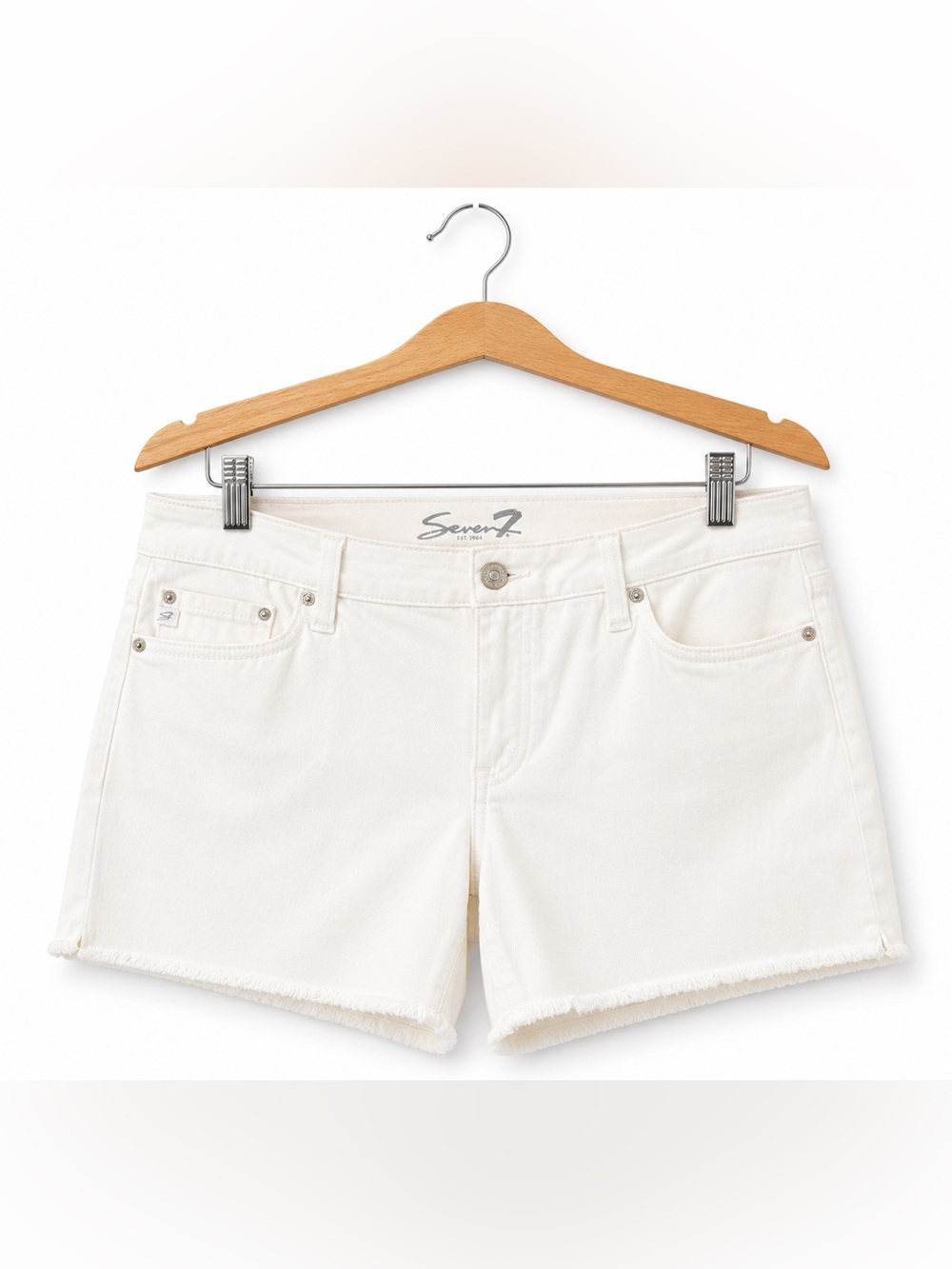 Seven7 Women's White Denim Shorts with Frayed Hem Size 16 NWT Stretch Boho